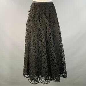 Vintage 1950s Size S Black Brown Tulle Textured Side Zipper Maxi Skirt